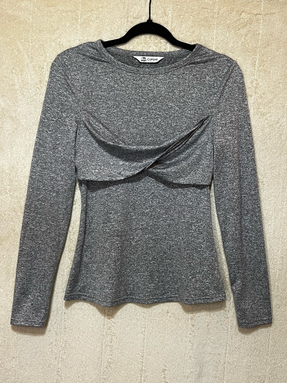 Cupshe NWT Gray Twist Front Long Sleeve Top Size Small Heather Knit